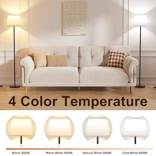 Modern Floor Lamp with Adjustable Brightness, Remote Control, Black, LED Bulbs, White Shade, Foot Switch, Easy Assembly