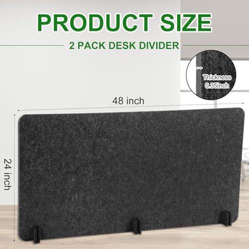 2 Pack Acoustic Desk Divider Partition 23.6 x 47.2" Stand up Freestanding Privacy Panel Noise Visual Distractions Reducing Table Divider for Student Reception Area Office (Deep Gray)