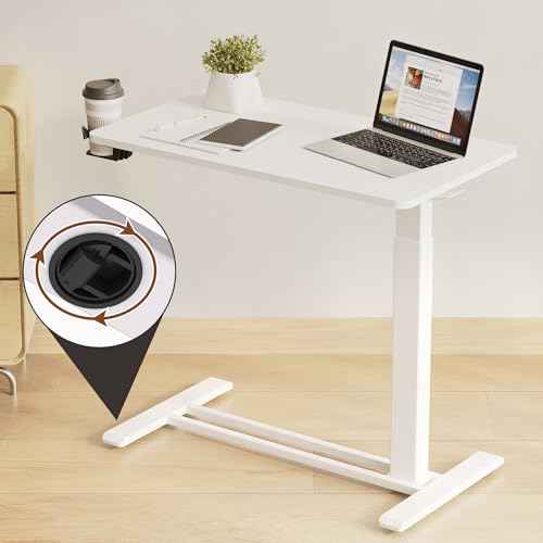 FLEXISPOT Mobile Standing Desk with Wheels Pneumatic Laptop Desk Rolling Computer Cart Movable Height Adjustable Small Sit Stand Desk Computer Workstations Home Use£¨27.6" W x 15.7" D,White