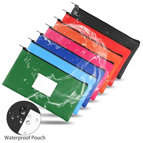 VOCHIC 7-Piece Money Bags with Zipper 11x6.1in - 7 Colors, Transparent Window Label Slots