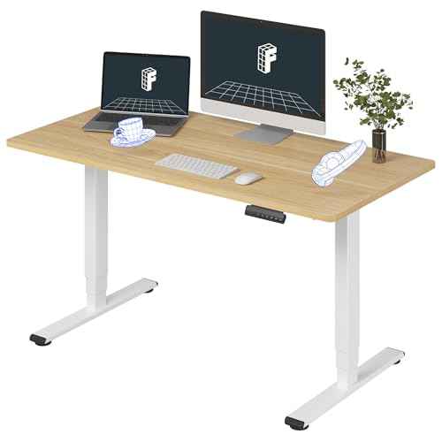 FLEXISPOT E6 Essential 3 Stages Dual Motor Electric Standing Desk 55x28 Inch Whole-Piece Board Height Adjustable Electric Sit Stand Desk(White Frame + Maple Desktop, 2 Packages)