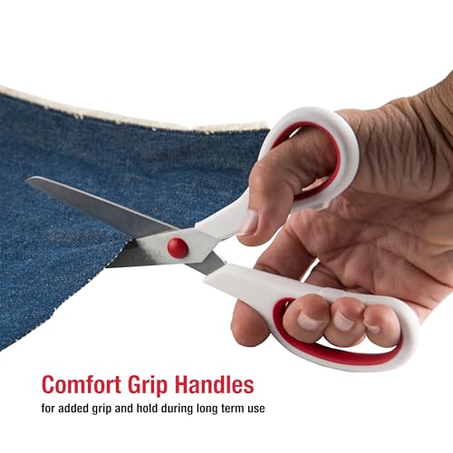 SINGER 8.5 Inch Fabric Scissors with Comfort Grip - Dressmaker Shears, Red & White, 1-Pack