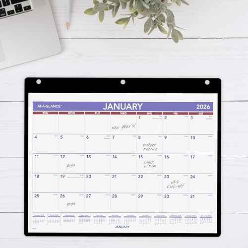 AT-A-GLANCE 2026 Wall & Desk Calendar, 11" x 8", Small, Clear Cover and Vinyl Holder (SK80026)