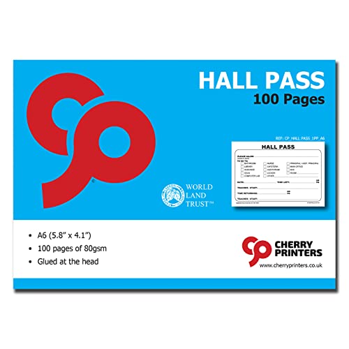 School Hall Pass Book - 100 Pre-Printed Student Bathroom & Classroom Passes, A6 Size