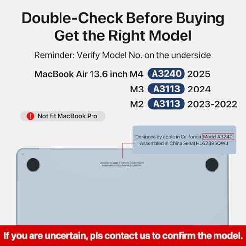 Compatible for MacBook Air 13.6 inch Case M4 M3 M2 2025 2024-2022 Release Model A3240 A3113 A2681, Sturdy Protective Hard Shell Case Cover for MacBook Air 13 inch