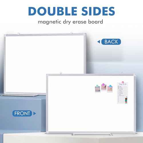 Double Sided White Board Dry Erase, 30 x 20 inch Magnetic Dry Erase Board Whiteboard for Wall, Aluminum Frame Wall-Mounted or Hanging Whiteboard Marker Board Writing Board