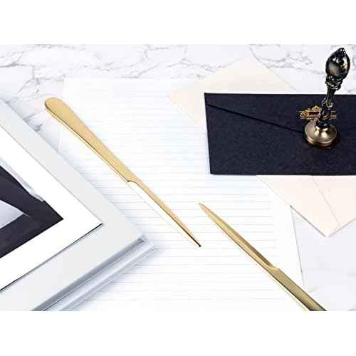 9" Golden Metal Letter Opener with Minimalist Design, Safe Double Edge Blades, Anti-Fingerprint Long Handle, Mail Opener Paper Knife Tool Envelope Opener