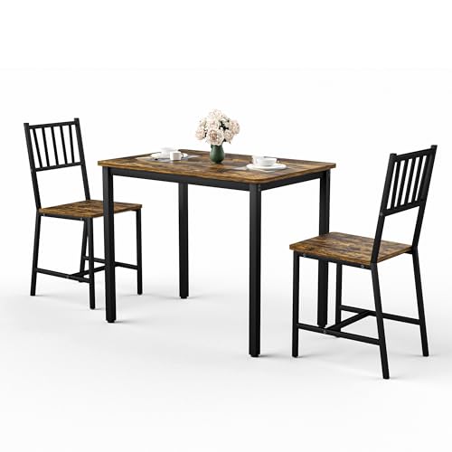 KEIKI 3-Piece Dining Table Set Brown – Space-Saving Bar Table with 2 Chairs