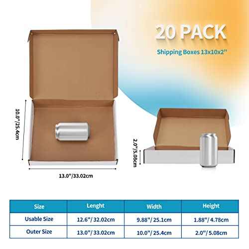 EYMPEU 13x10x2 Inches Shipping Boxes Set of 20 White Corrugated Cardboard Mailing Boxes for Packaging, Small Business, Literature, Mailer