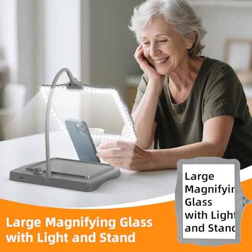 Magnifying Glass with Light and Stand 50 LED Desk Magnifying Glass with Light Stepless Dimmable, Horizontal + Vertical Mode, 360¡Æ Flexible Gooseneck, Hands Free Magnifier for Close Work Reading Crafts