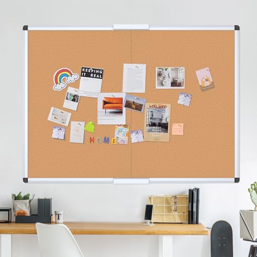 VIZ-PRO Foldable Cork Bulletin Board 36x24 Inches Silver Aluminum Frame