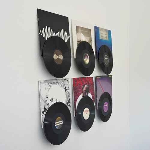 Modern JP Adhesive Vinyl Wall Mount (4-Pack) ? Dual Display Album and Disc, Strong Hold Record Holder Wall, Record-Safe Easy Installation, Album Wall Mount for 1LP and 2LP ? Clear