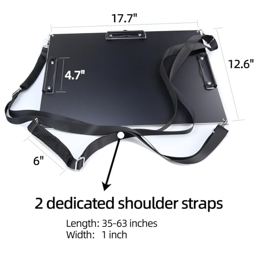 Three Clips Work Clipboards,Black Metal Aluminum Portable Field Clip Board,A3(12.6"X17.7") Heavy-Duty Large Clipboard with 2 Shoulder Straps
