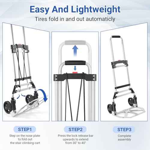 Folding Hand Truck and Dolly, 200 LB Capacity Upgraded Aluminum Dolly Cart, Portable Folding Hand Cart for Travel, Moving, Shopping, Office Use, Black