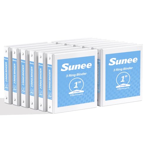 SUNEE 1 Inch White 3 Ring Binders Bulk Pack of 12 - Clear View Office & School Organizers