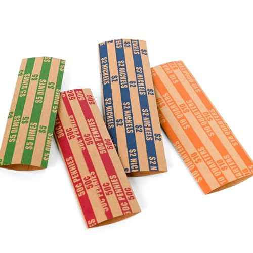 L LIKED 150 Assorted Bundle Flat Striped Coin Wrappers (50 Pennies, 50 Quarters, 25 Nickels and 25 dimes)