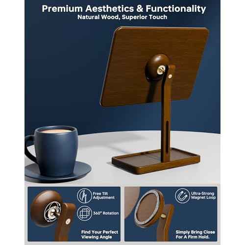 YEOUX Premium Desktop Glass Whiteboard & Magnetic Phone Stand 2-in-1 | 360¡Æ Adjustable | Solid Wood | MagSafe Compatible, Small Dry Erase Board for Office Home Desk
