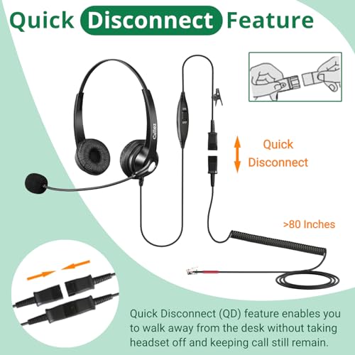 Callez Yealink Phone Headset with Quick Disconnect Cord, RJ9 Office Telephone Headset with Mic Noise Cancelling Compatible with Yealink T54W T33G T46S T42S T21P T20P Avaya 9608 9611 Grandstream Snom
