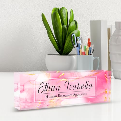 Pink Marble Custom Name Plate for Office - Personalized Desk Decor, Model Marble 5