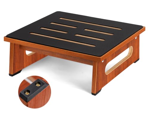 QIANBAIYI Brown 5.5-Inch Adult Step Stool with Non-Slip Surface & Handles, Supports 450 lbs