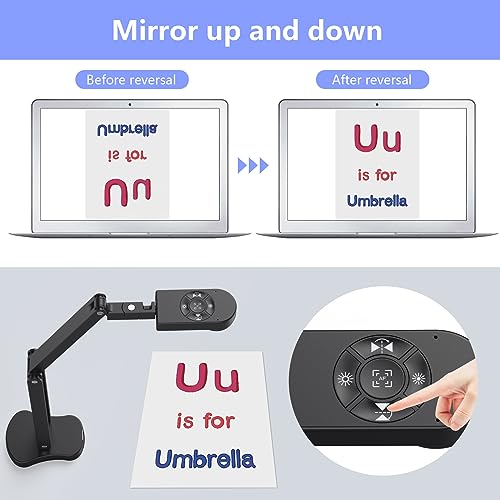 8MP 4K Document Camera & Webcam with Dual Microphones, A3 Size, LED Lights