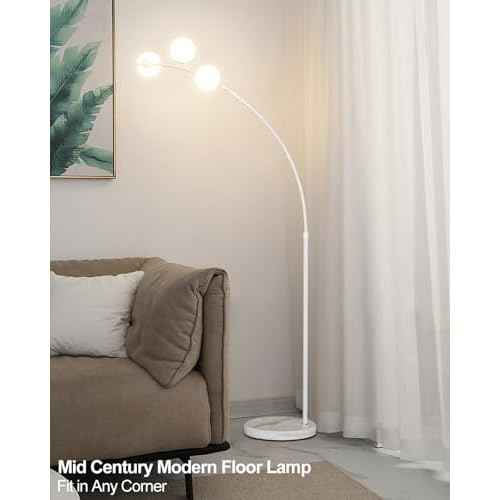 Lightdot Modern Globe Floor Lamp for Living Room, Contemporary White Arc Floor Lamp with 3 Shatterproof Shade, Bulbs Included, 3000K Warmwhite Tall Lamp for Reading