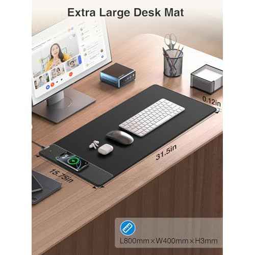 2-in-1 Mouse Pad with Magnetic Wireless Charging, Gaming Mouse Pad, 31.5"*15.8" Large Desk Mat for Laptop/Keyboard, Waterproof Smooth Surface, Non-Slip Base, Black