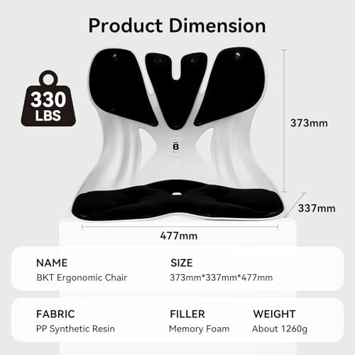 BKT Lumbar Support Seat Cushions Oversized Edition Ergonomic Office Chair for Students Office Workers Nursing Mothers Long Sitting Outdoor Fishing Floor Chair (XL-Black)