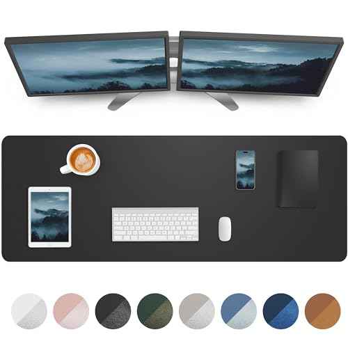 Leather Desk Pad Protector,Mouse Pad,Office Desk Mat, Non-Slip PU Leather Desk Blotter,Large Desk mat,Waterproof Keyboard mat for Office/Home/Decor (Black,48" x 24")