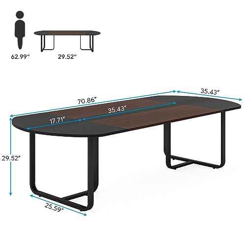 Tribesigns 6FT Oval Conference Table, 70.86" Curved Meeting Tables, Brown Blak Business Table,Two-Tone Finish Curved Meeting Tables for Office,Training Seminar Table for 4-6