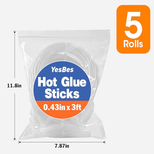 YesBes 5 Rolls Hot Glue Sticks 3 ft x 0.43 in Full Size for Glue Gun, All-Temp, 5-Pack