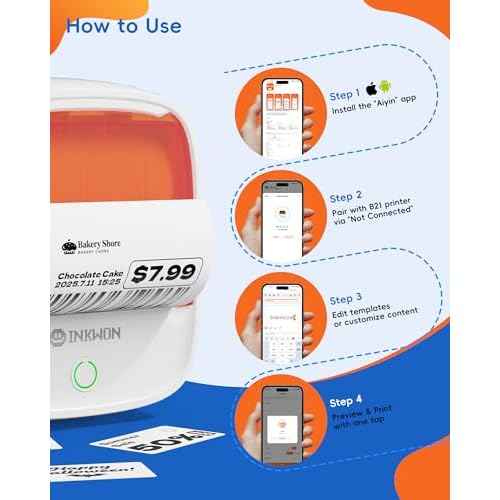 B21 Label Maker Machine with Tape, 2-Inch Wide Waterproof Tape, Bluetooth Portable Label Maker for Small Business, Office, Home, School Organization