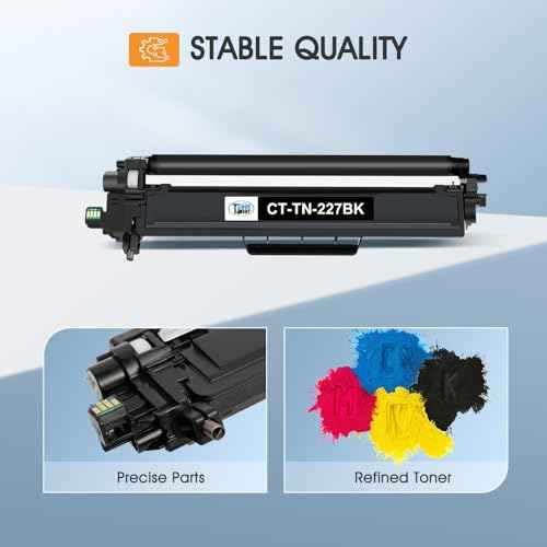TN227 TN-227BK/C/M/Y High Yield Toner Cartridge 4 Pack: Compatible Replacement for Brother TN 227 TN-227 TN-223BK/C/M/Y TN223 for HL-L3270CDW MFC-L3770CDW HL-L3290CDW MFC-L3750CDW HL-L3210CW Printer