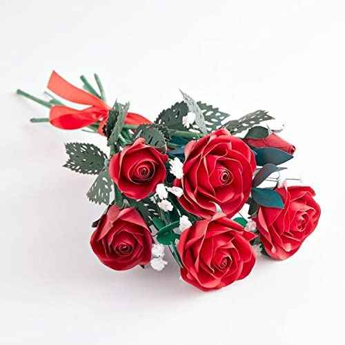 Lovepop Valentine¡¯s Day Set of 1 Pop-Up Card & 6 Paper Handcrafted Roses for Her - 3D Greeting Cards for Boys, Girls, Men, Women - 5" x 7" Card & 12" Rose - Blank Notecard & Envelope Included