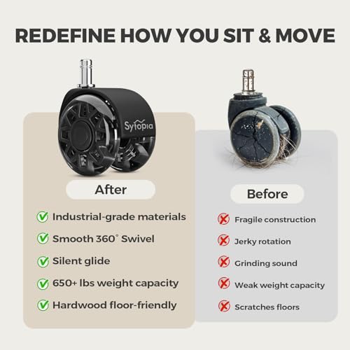 Sytopia 2.5-Inch Office Chair Wheels Replacement with 11x22mm Stem — Heavy Duty 700 lb, Universal Rollers (Black)