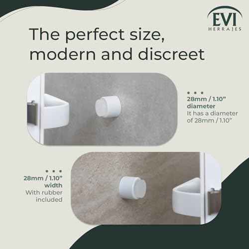 EVI | Wall Adhesive Doorstop | 1.1'' X 1.1'' | Great Adherence | 100% Functional | Mod. 198/28 (White Lacquered Stainless Steel - White Rubber)