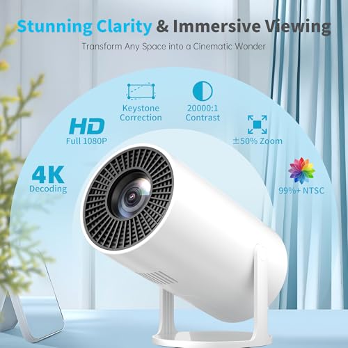 Mini Projector Portable Proyector 4K Support, Full HD 1080P Small Projector with 270¡Æ Rotatable Stand, Movie Projector Compatible with TV Stick/Smartphone/HDMI/USB for Bedroom/ Outdoor Camping