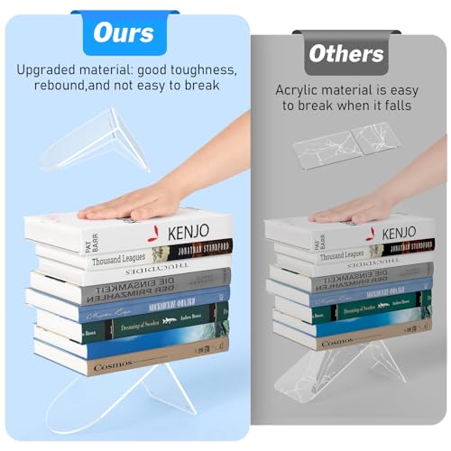 4 Pack Clear Acrylic Bookends – Heavy Duty, Non-Slip L-Shaped Book Holders for Home & Office