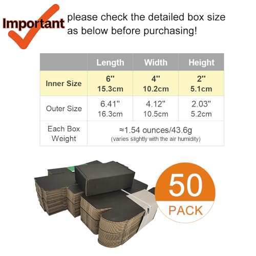 6x4x2 Inch Small Shipping Boxes Black 50 Pack - Corrugated Mailers for Business