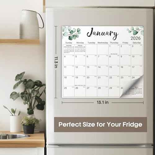 Aesthetic 2025-2026 Magnetic Calendar for Refrigerator, 21-Month Fridge Calendar Magnet from October 2025 to June 2027, Greenery Design for Easy Organizing