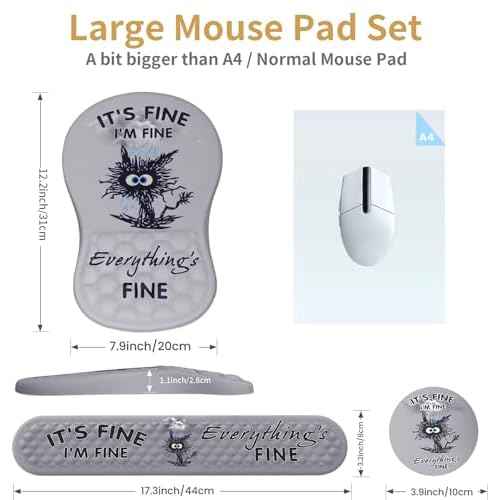 Mouse Pad Wrist Support,Ergonomic Mouse Pad with Wrist Rest,Computer Mouse Pads Pain Relief Keyboard Wrist Rest with Coaster Set,Non-Slip Computer Gel Mouse Pad for Desk Laptop Office-Black Cat