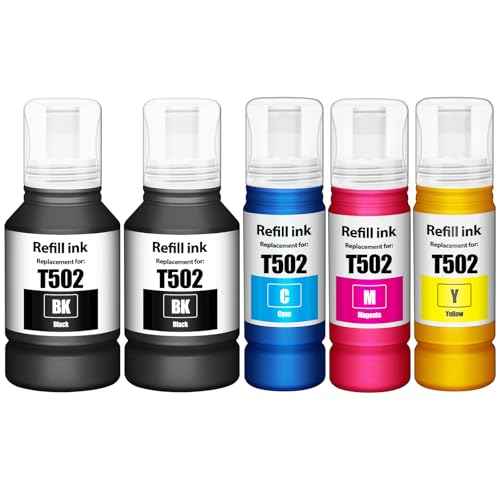 502 Ink Refill Bottles Eco Tank ET-2850 ET-3850 ET-4850 ET-15000 Compatible for E-pson 502 Ink Refill Bottle 5-Pack for ET-2850 ET-3850 ET-4850 ET-5000 ET-2980 ET-3843 ET-3760 ET-2760 ET-3830 4750