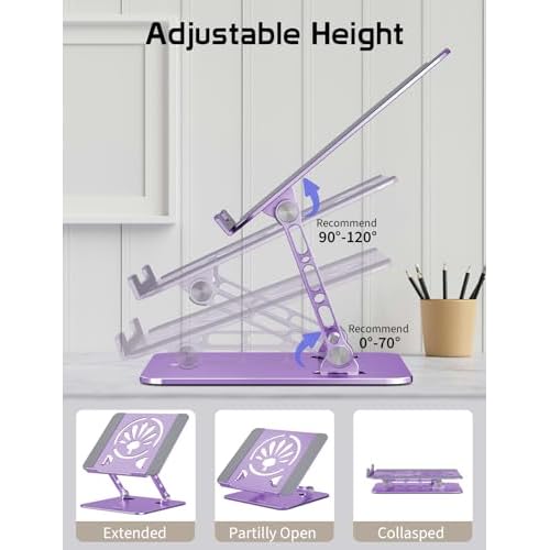 Aluminum Laptop Stand for Desk ? Adjustable Ergonomic Laptop Riser, Foldable & Portable Holder Fit for MacBook & 10"-16" Laptops for Office, Home & Travel,Purple