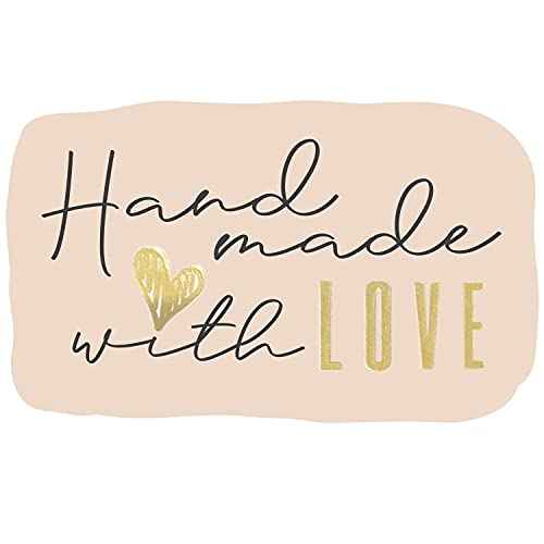 easykart labels 3000 Hand Made with Love Stickers, 1.75" x 2.75" Special Shape Design with Gold Foil and Light Peach Background | Highly Recommended for Small Business Owners
