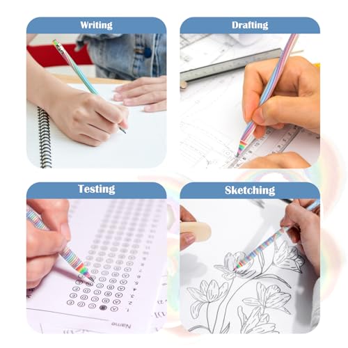Rainbow Pencils Set - Pre-Sharpened #2 HB Eco-Friendly 12 Pack for School & Office