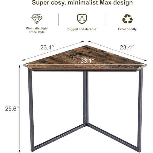 VECELO ?¬àrn¬Ör Desk, Corner Tables for Living Room for Small Space Triangle Computer Desk with Steel Frame ?¬àrn¬Ör Shelves with Metal Frame ?¬àrn¬Ör Writing Desk for Workstation Retro Brown 33.1"