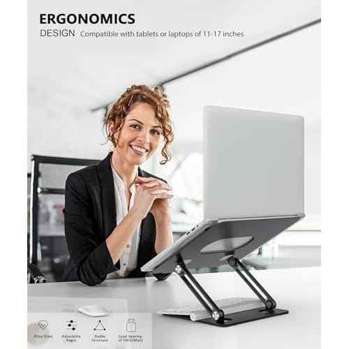 BoYata Laptop Stand, Laptop Holder, Multi-Angle Stand with Heat-Vent, Adjustable Notebook Stand for Laptop up to 17 inches, Compatible for MacBook Pro/Air, Surface Laptop, and so on (Black)