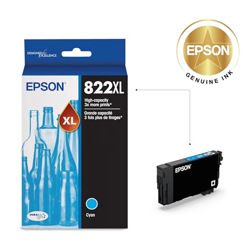 EPSON 822 DURABrite Ultra Ink High Capacity Cyan Cartridge (T822XL220-S) Works with WorkForce Pro WF-3820, WF-3823, WF-4820, WF-4830, WF-4833, WF-4834