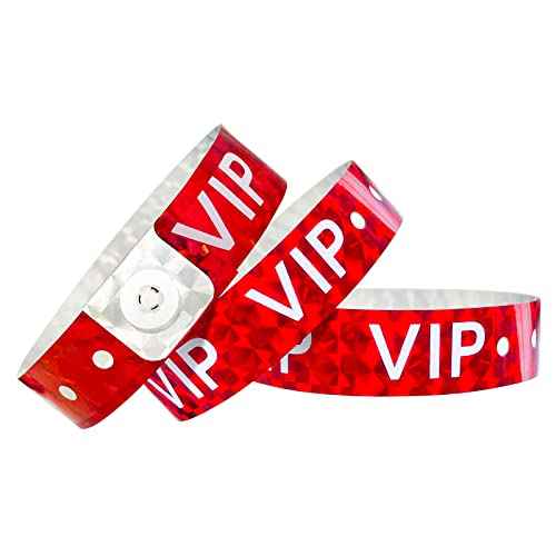 Ouchan Holographic VIP Plastic Party Wristbands Red - 500 Pack Vinyl Wristbands for Events Club Music Meeting