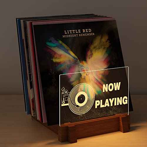 YuanDian Vinyl Record Display & Storage - Light Up Now Playing Acrylic Holder Shelf with LED Display & USB Power